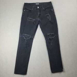 CJ Black Skinny Flex Jeans Black Womens Size 31 Distressed Holes Zip Stretch